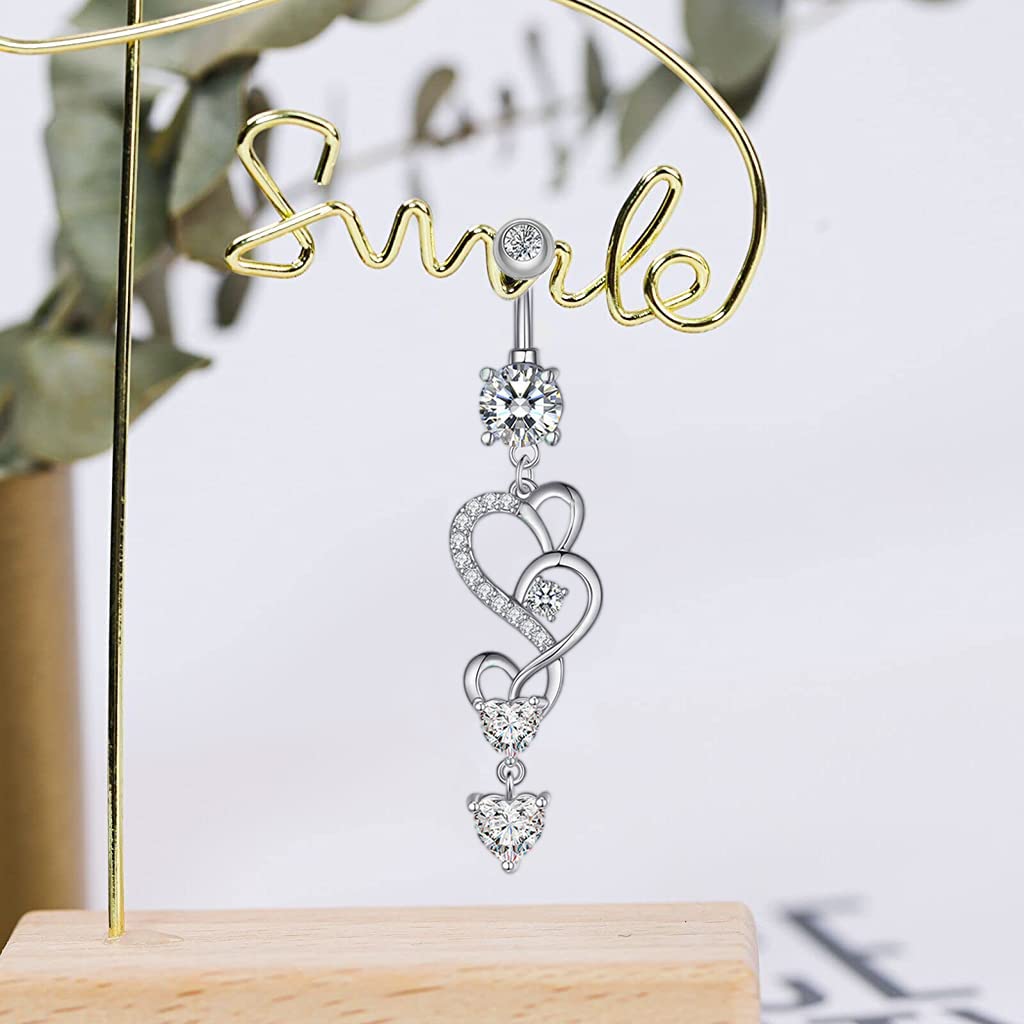 MAYCREATE Silver Heart Belly Button Rings-Stainless Steel Heart Shaped Diamond Design Belly Piercing Body Jewelry-14g MAYCREATE Silver Heart Belly Button Rings-Stainless Steel Heart Shaped Diamond Design Belly Piercing Body Jewelry-14g